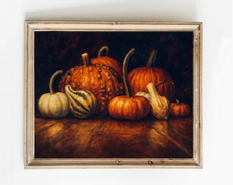Herfstpompoenpatch acrylschilderij: rustiek decor herfstboerderij (digitale download)