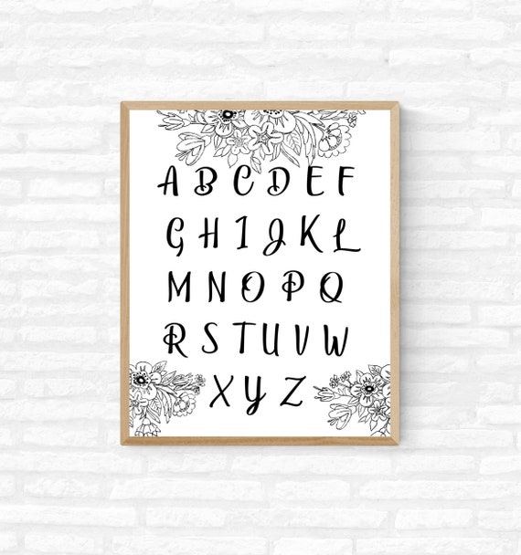 Black And White Alphabet Print, Digital Alphabet Print, Nursery.