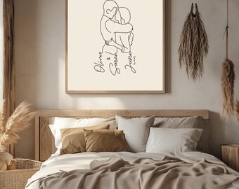 Personalized Line Art Couple Print | Custom Wedding & Anniversary Gift | Minimalist Digital Download or Print