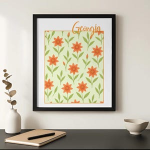Georgia Zustand Blumenmuster Print | Digitaler Download Wandkunst | Südländisches Blumen Dekor