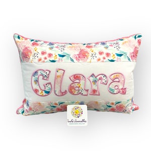 Floral name pillow case embroidered  (Size: 12x18 inches, Pillow case only, Pillow form available separately)