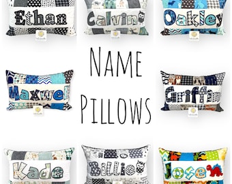 Name pillow embroidered for boys, custom made  (Size: 12x18 inches, Pillow case + insert)