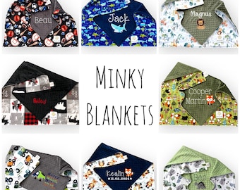 Personalized Minky Baby blanket, embroidered blanket boys, handmade in Canada (29x35”)