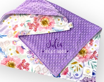 Floral baby blanket Canada, purple baby blanket, embroidered baby blanket, floral blanket