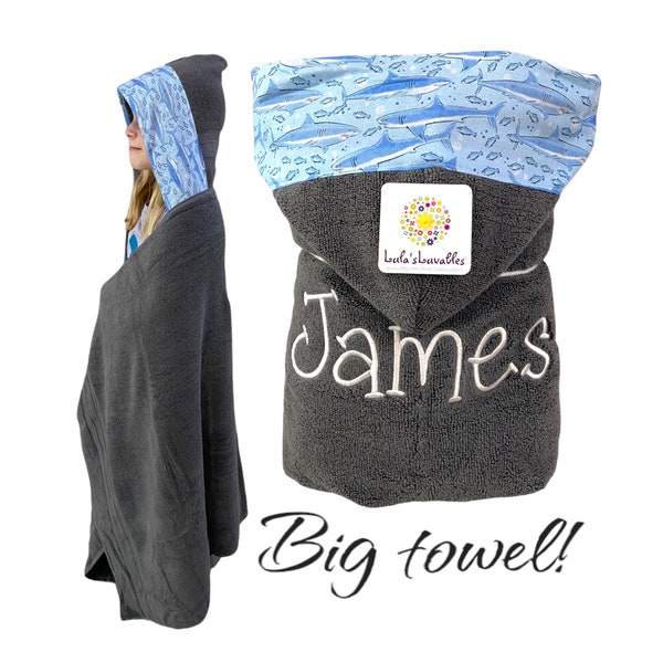 BIG hooded towel, bath sheet size hooded towel for big kids (thicker medium weight cotton towel)