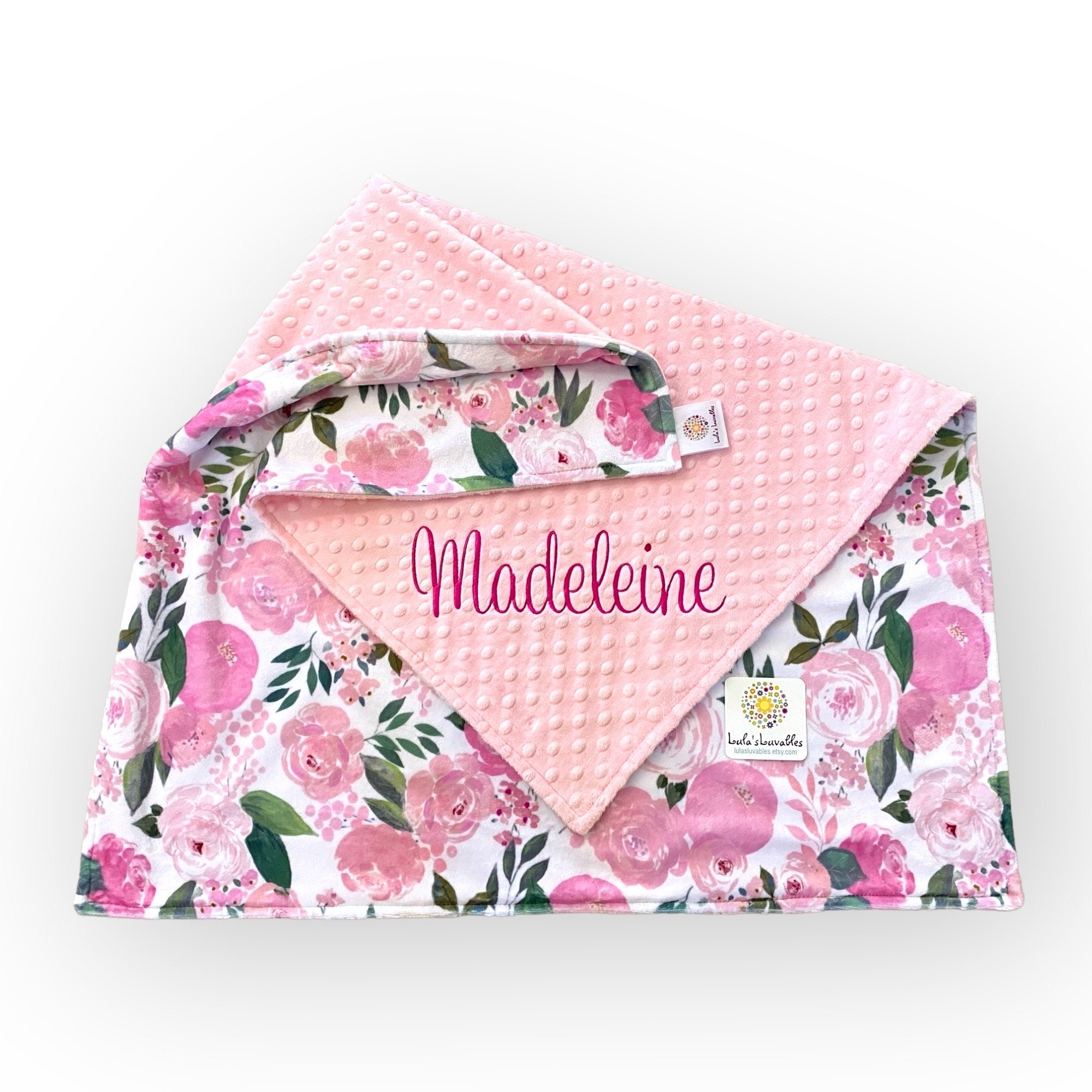 Pink roses embroidered baby blanket, personalized minky baby blanket, baby blanket Canada