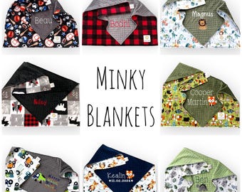 Personalized Minky Baby blanket, embroidered blanket boys, handmade in Canada (29x35”)