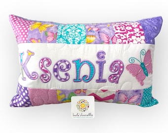 Butterfly sparkle pillow case with name, custom embroidered pillow. (Size: 12x18 inches, Pillow case only, Pillow form available separately)