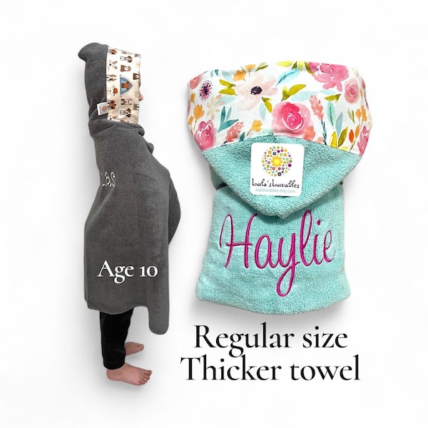 Hooded towel with name for kids and toddlers, regular size medium weight cotton towel, hooded towel Canada