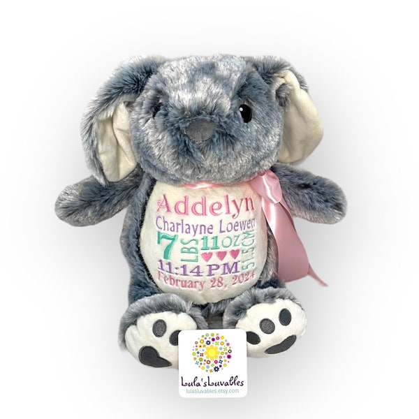Grey Bunny embroidered stuffed animal, classic bunny, gender neutral baby gift, woodland nursery