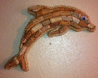 Dolphin wall hanging made with real wine corks