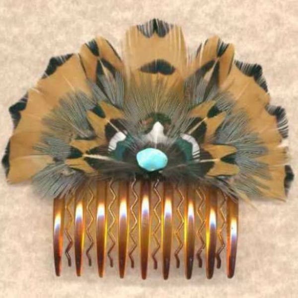 CUSTOM Handmade Pheasant Feather Hair Comb with Stone - Medium - Beautiful Feathers for Gifting or Just for You!