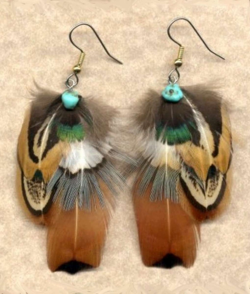 CUSTOM Handmade Feather Earrings Ring-Necked Pheasant OFFSET Version Beautiful Feathers for Gifting or Just for You Version 5