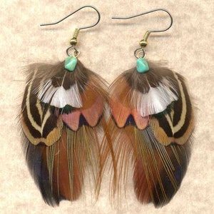 CUSTOM Handmade Feather Earrings Ring-Necked Pheasant OFFSET Version Beautiful Feathers for Gifting or Just for You Version 6