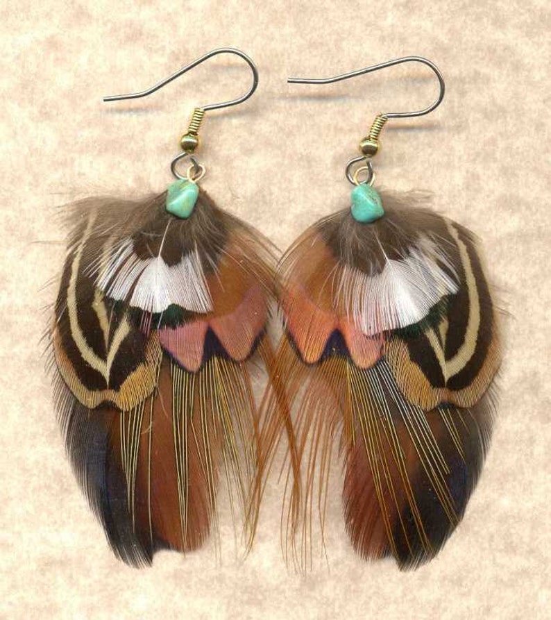 CUSTOM Handmade Feather Earrings Ring-Necked Pheasant OFFSET Version Beautiful Feathers for Gifting or Just for You Version 6