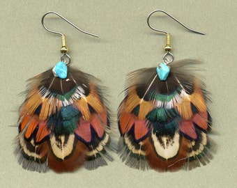 CUSTOM Iridescent Pheasant Feather Earrings - Small Fan Design - Beautiful Feathers for Gifting or Just for You!