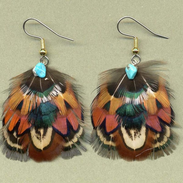 CUSTOM Iridescent Pheasant Feather Earrings - Small Fan Design - Beautiful Feathers for Gifting or Just for You!