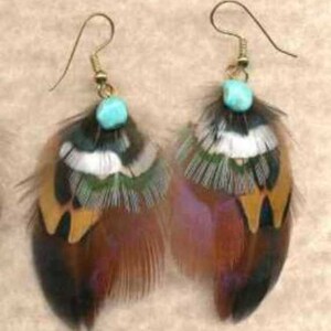 CUSTOM Handmade Feather Earrings Ring-Necked Pheasant OFFSET Version Beautiful Feathers for Gifting or Just for You Version 4