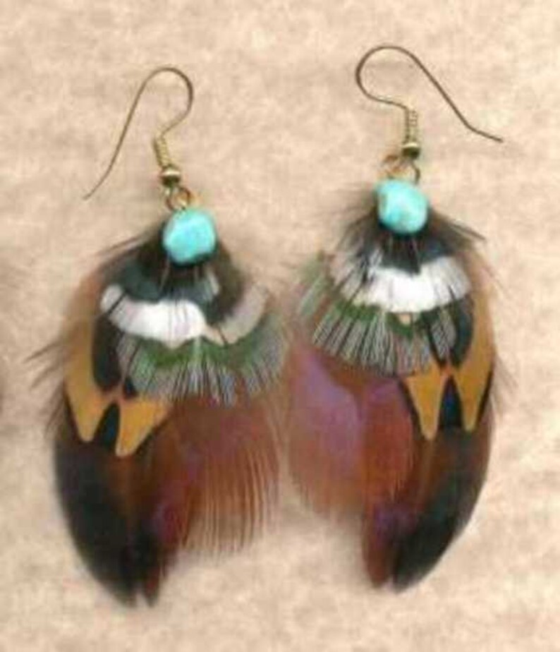 CUSTOM Handmade Feather Earrings Ring-Necked Pheasant OFFSET Version Beautiful Feathers for Gifting or Just for You Version 4