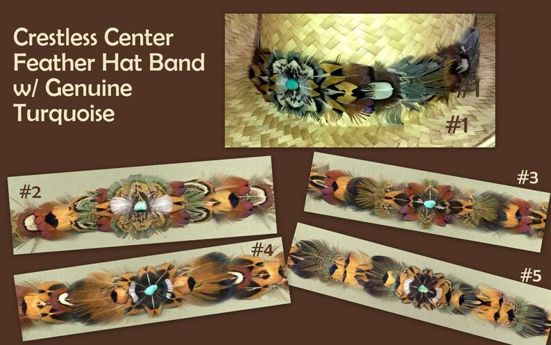 Pheasant Feather Crest-Less Hat Band W Semi-Precious Stone