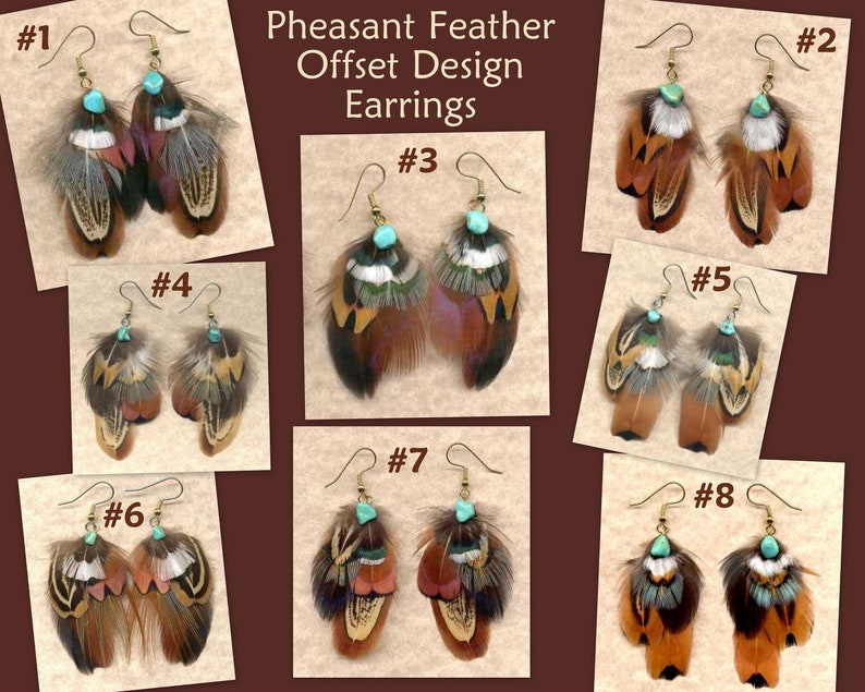 CUSTOM Handmade Feather Earrings Ring-Necked Pheasant OFFSET Version Beautiful Feathers for Gifting or Just for You image 2