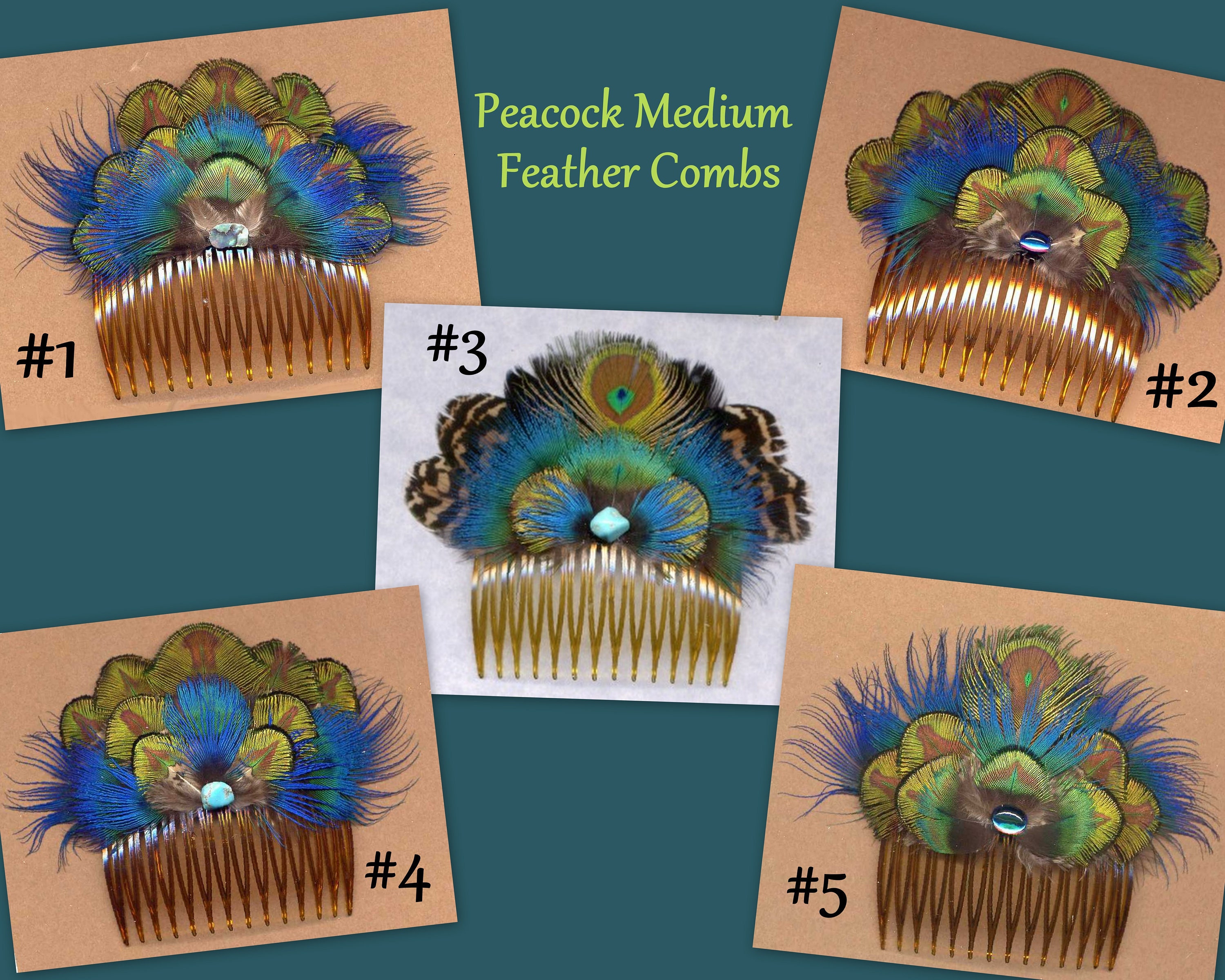 CUSTOM Handmade Peacock Feather Hair Comb with Stone Medium Etsy