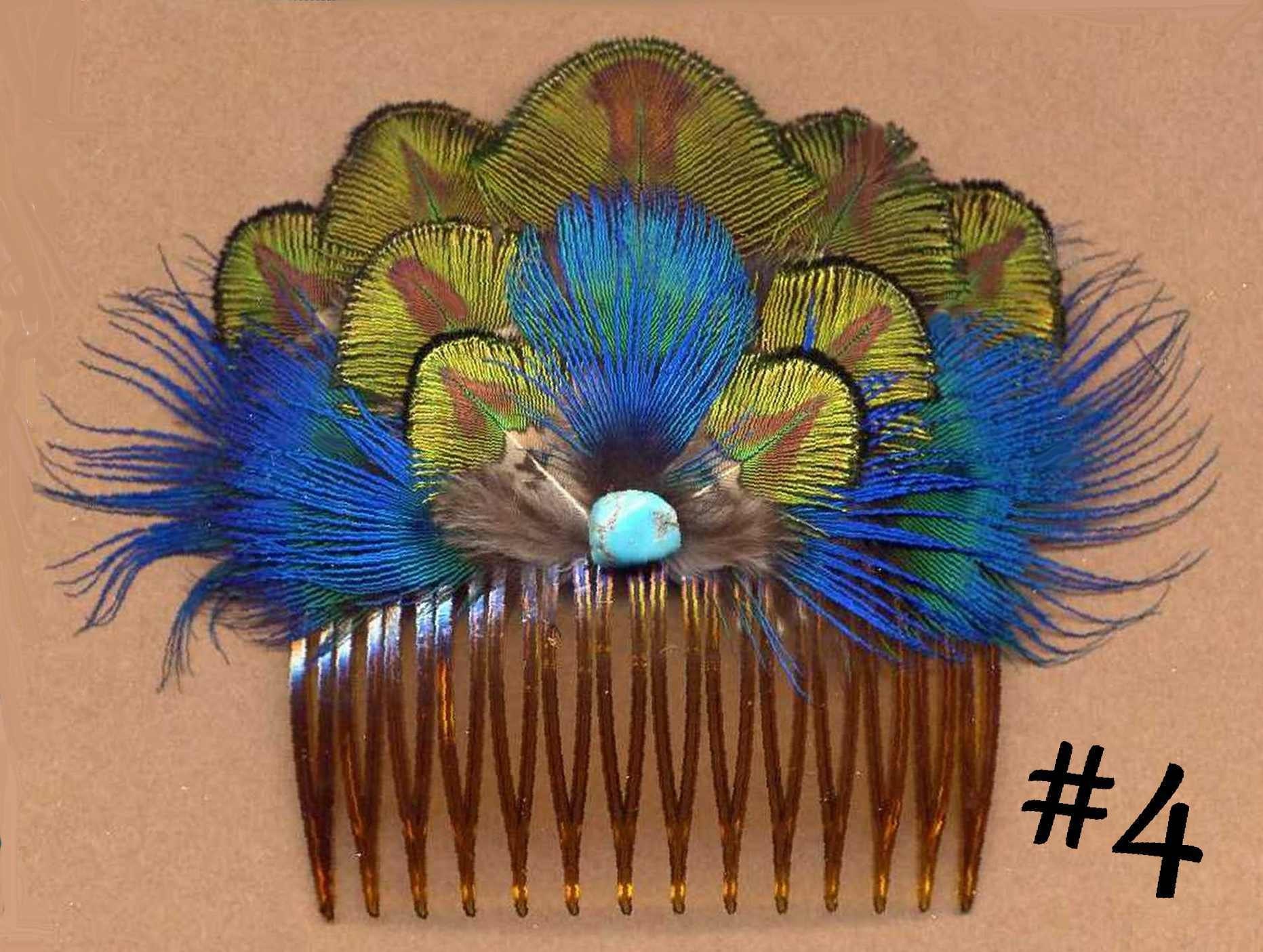 CUSTOM Handmade Peacock Feather Hair Comb with Stone Medium Etsy