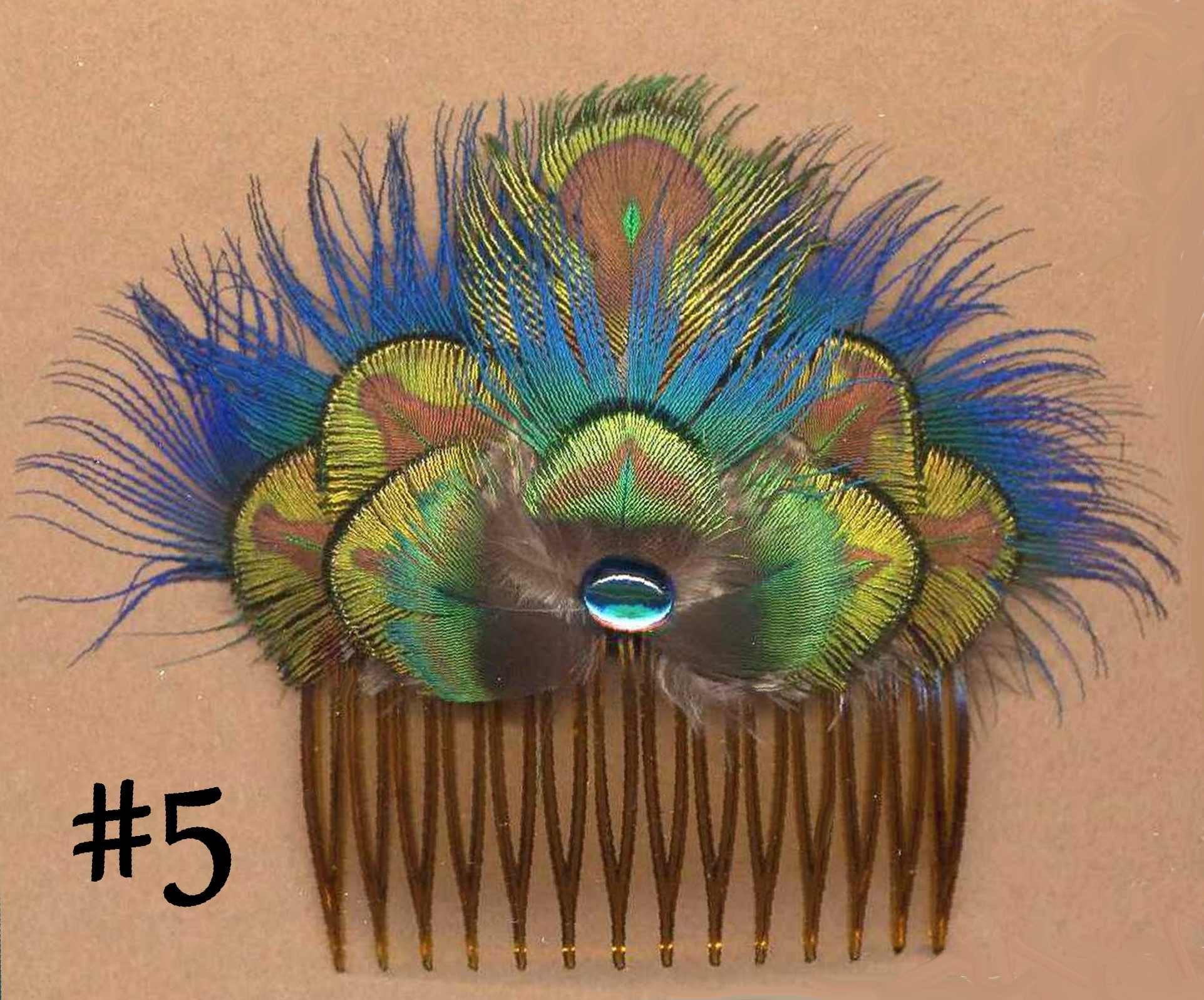 CUSTOM Handmade Peacock Feather Hair Comb with Stone Medium Etsy