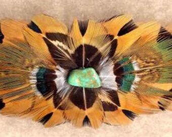 CUSTOM Handmade Pheasant Feather French Barrette with Stone - Large: 95mm/3.75in - Beautiful Feathers for Gifting or Just for You!