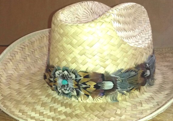 Pheasant Feather Crest-Less Hat Band W Semi-Precious Stone