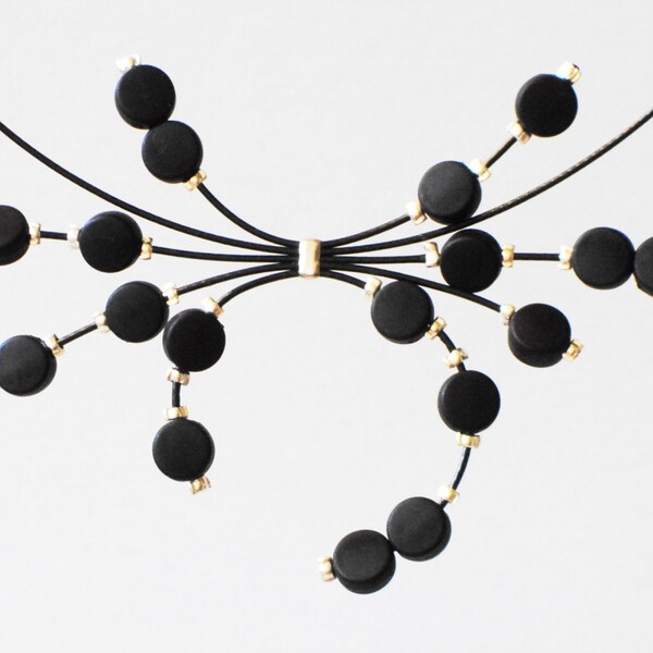 Black and silver necklace on coated memory wire, choker
