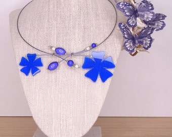 Blue flower and blue Beaded Necklace and earrings