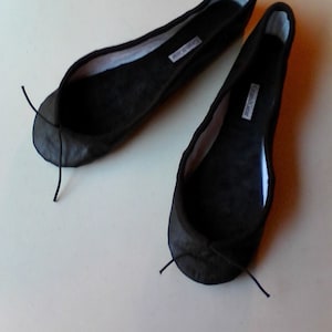 Extreme Low-Cut Black Leather Ballet Shoes Adult sizes Ballet Slippers
