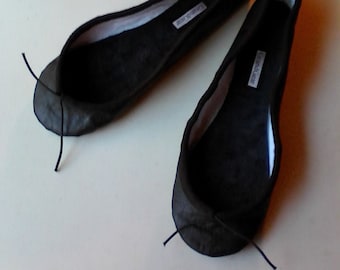 Extreme Low-Cut Black Leather Ballet Shoes Adult sizes Ballet Slippers