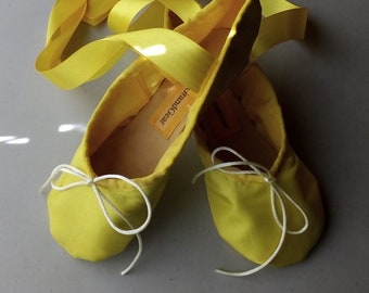 Yellow Satin Ballet Shoes - Full sole - Children's  sizes