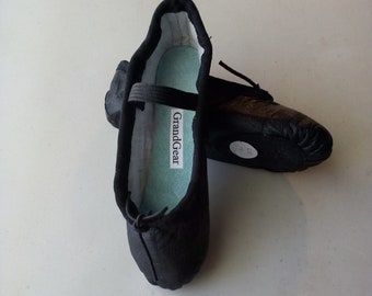 Ready to Ship Now!!!  Handmade Black Leather Ballet Slippers - Split Sole  size US 7 (Children) Already Made and Ready to Ship!!!