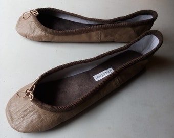 Low Cut/Shortened Vamp Caramel Brown Leather Ballet Chaussures - Pleine semelle - Adultes tailles Ballet Slippers