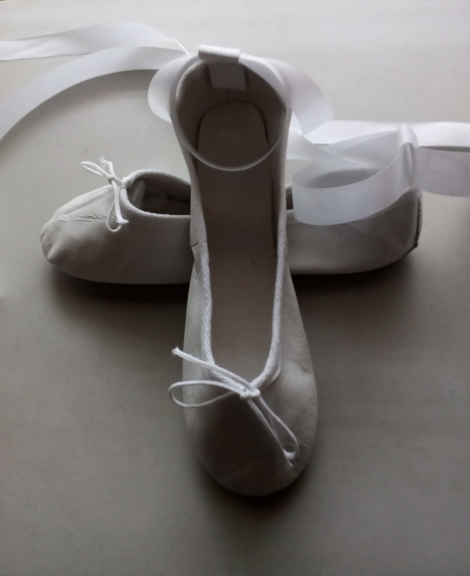White Leather Ballet Slippers With Ankle Ribbon Ties Wedding - Etsy