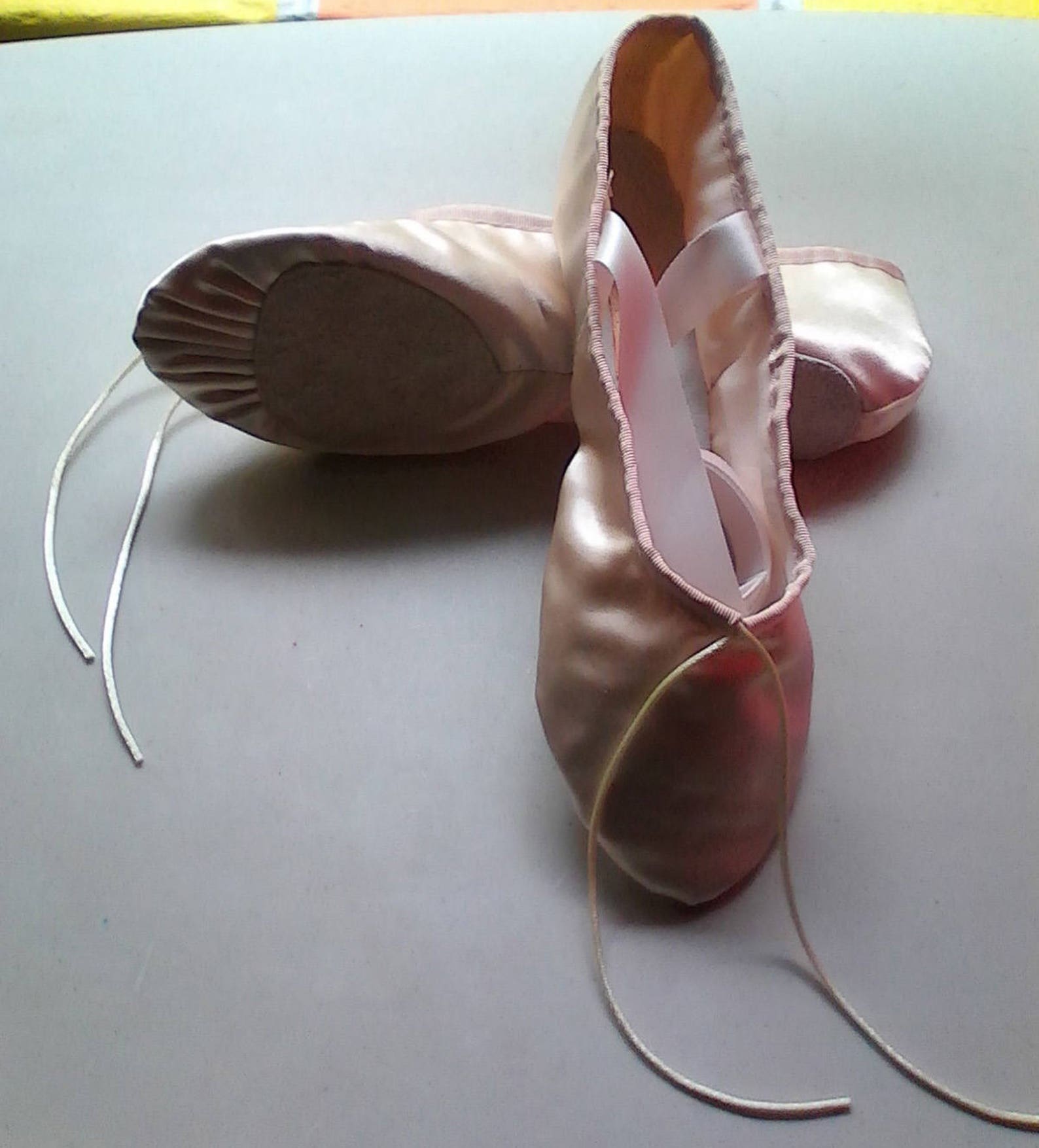 handmade antique ivory satin ballet slippers - split soles in girls/youth sizes