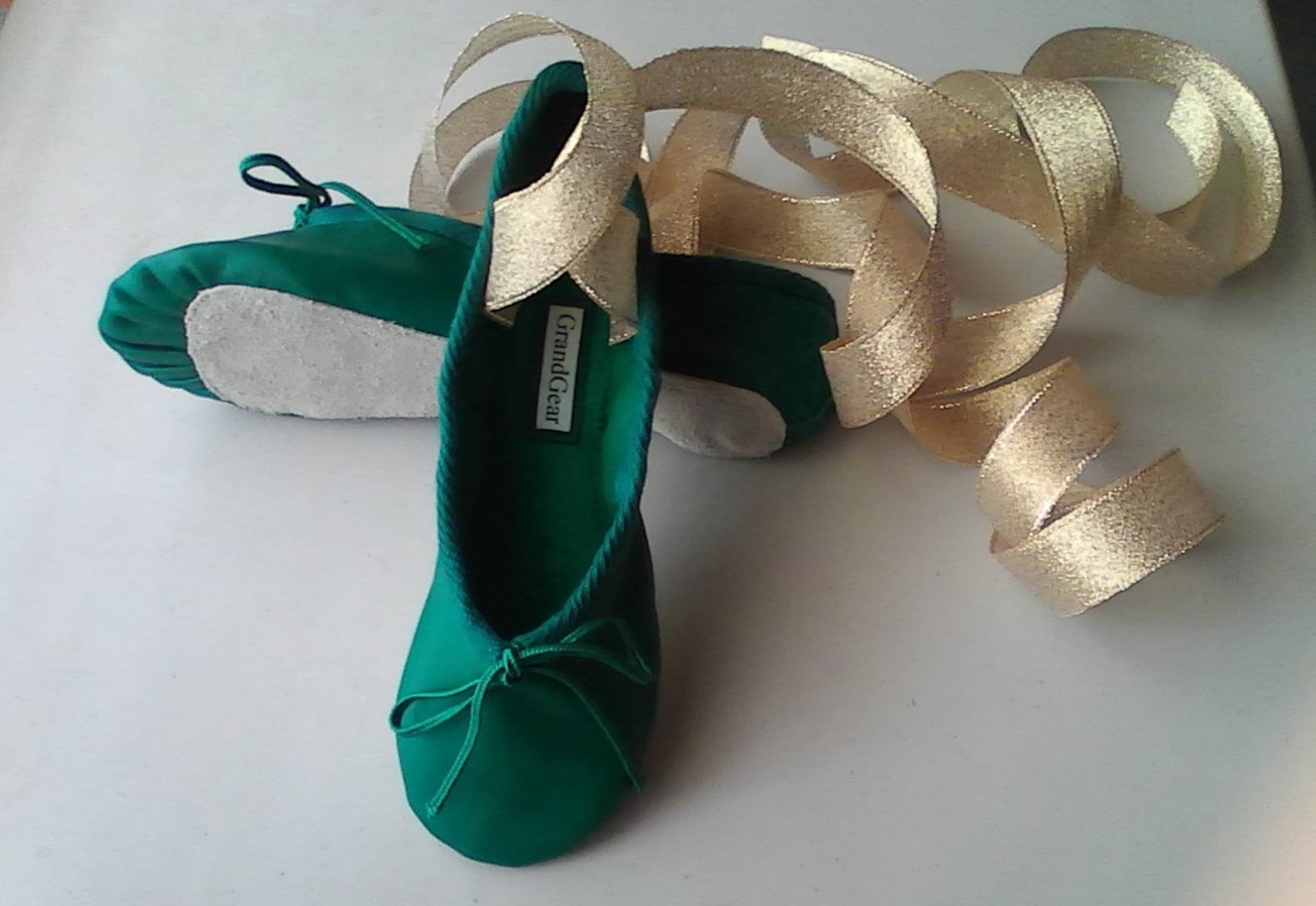 green leather ballet shoes with your choice of ribbons - full sole or split sole - adult sizes