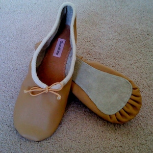 Tan Leather Ballet Slippers - Full Sole - Adult sizes