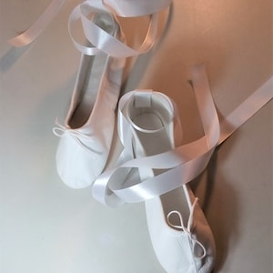 White Leather Ballet Slippers with Ankle Ribbon Ties Wedding Ballet Shoes Adult sizes