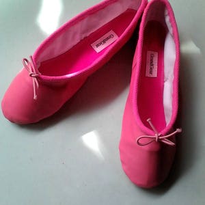 Handgemaakte Fuchsia / Candy Pink Leather BalletSchoenen Volledige zool Volwassen maten afbeelding 3