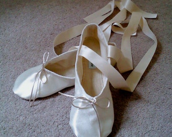 Ivory Satin Ballet Slippers in Girl's sizes - Full  or Split Soles