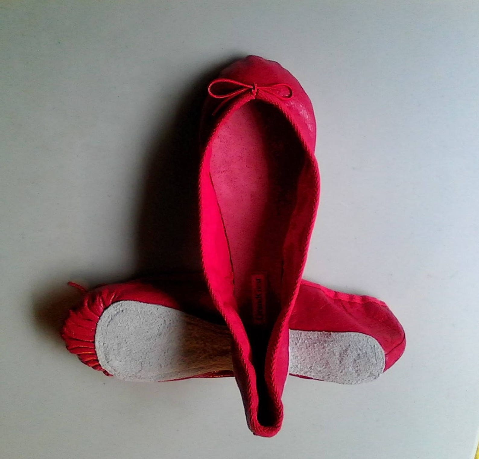 extreme low-cut red leather ballet shoes - adult sizes