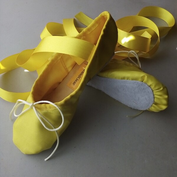 Adults' Yellow Satin Ballet Shoes  Full sole  or Split Soles Ballet Slippers Now in Adults  sizes