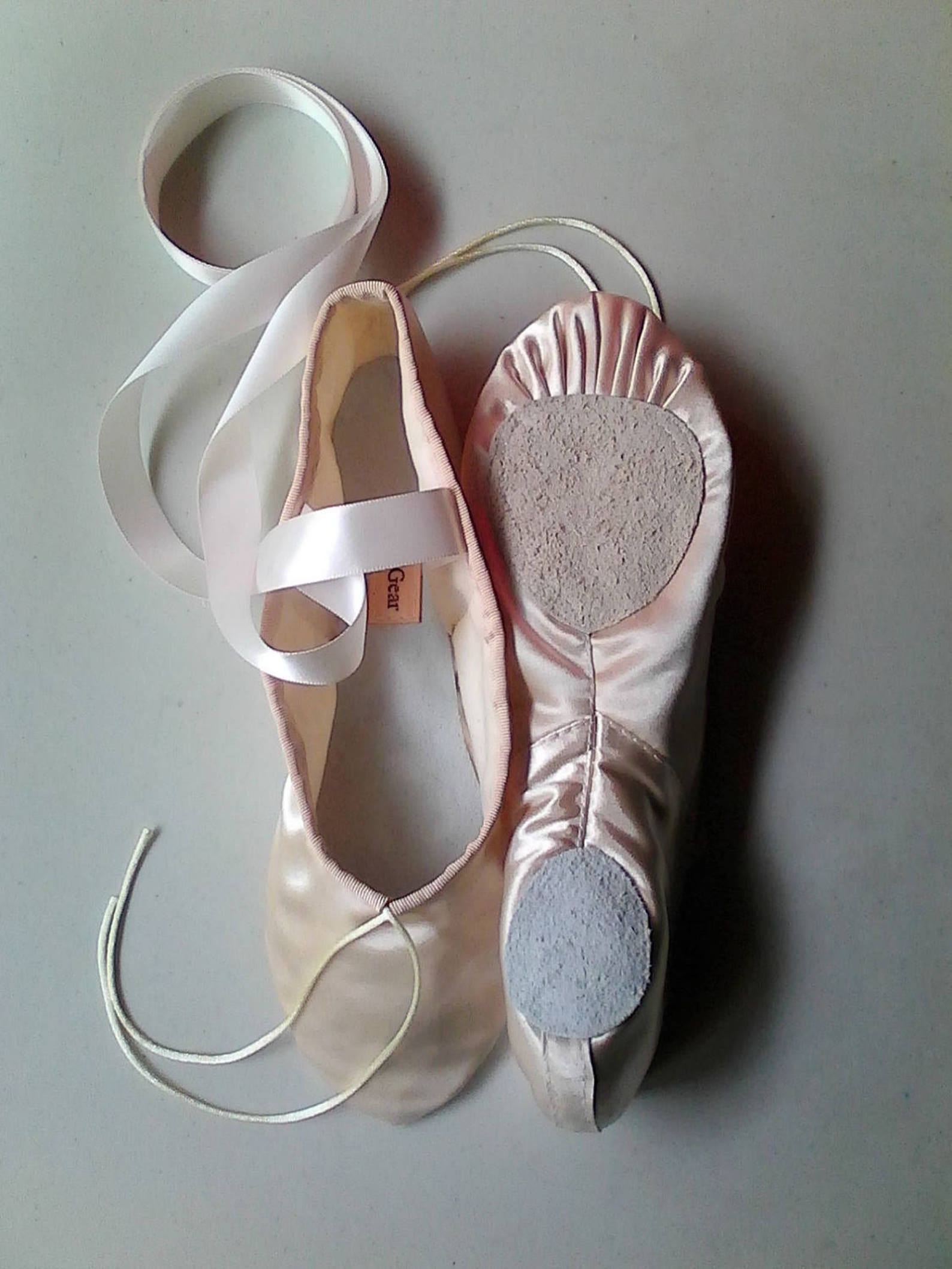 handmade antique ivory satin ballet slippers - split soles in girls/youth sizes