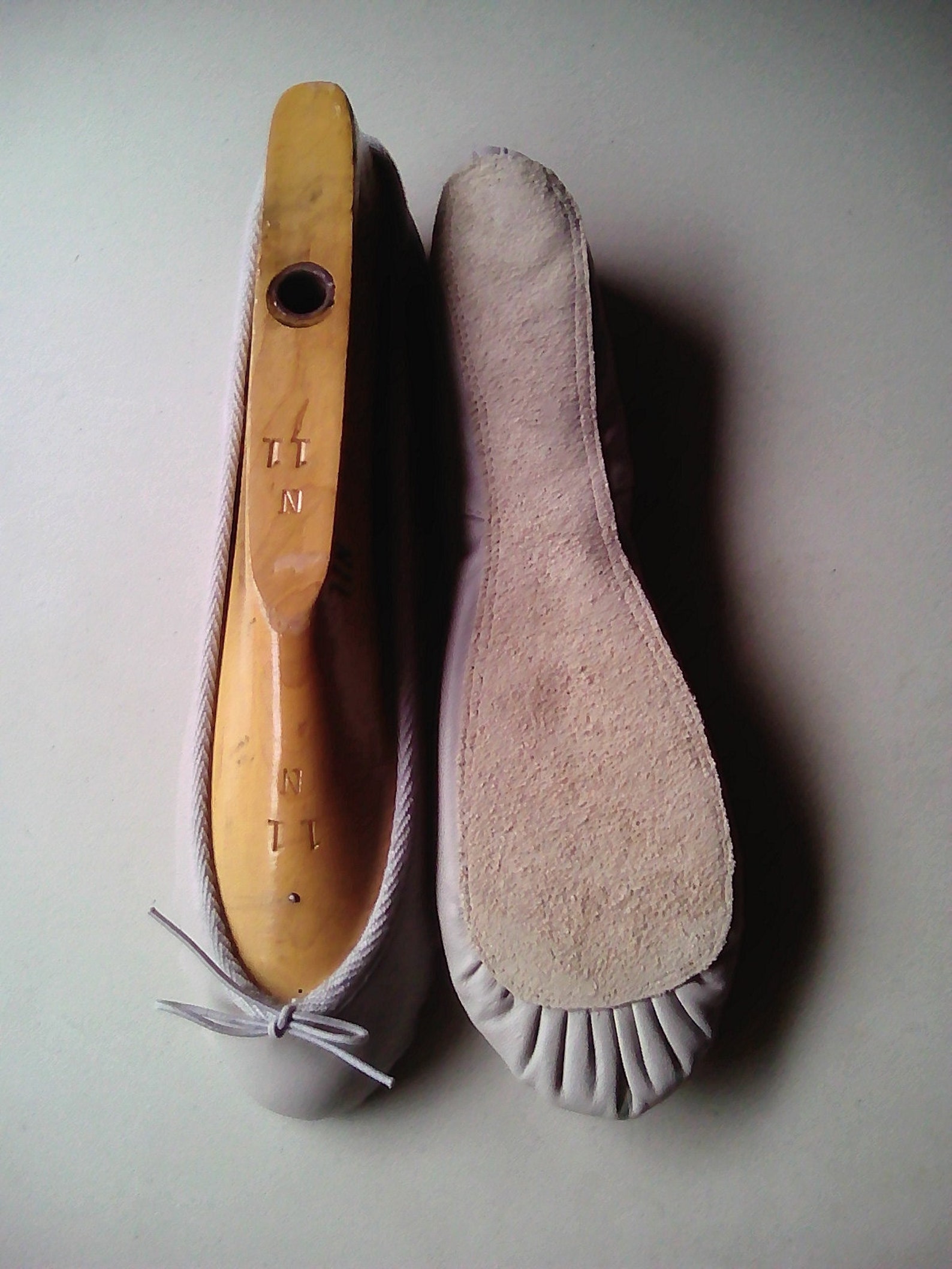extreme low-cut pale grey leather ballet shoes - adult sizes