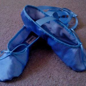 Sky Blue Satin Ballet Slippers Adult sizes Full sole or Split Sole image 1