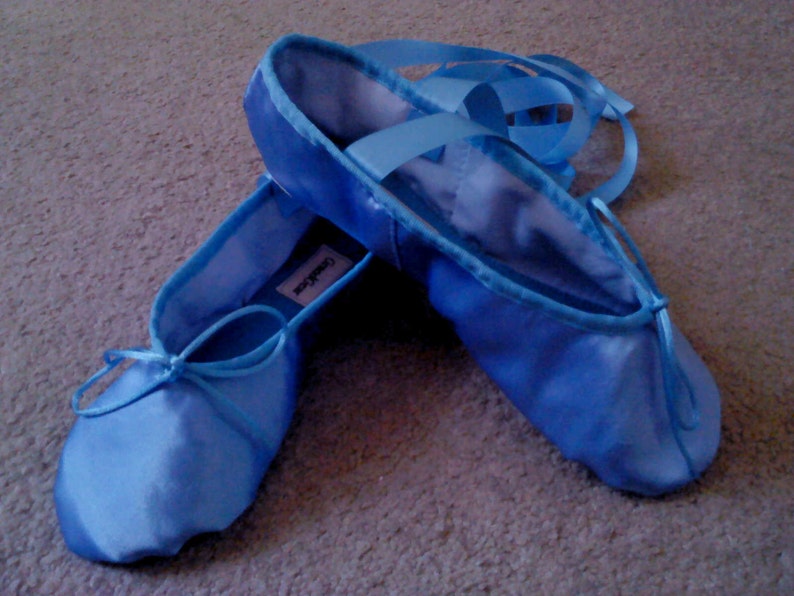 Sky Blue Satin Ballet Slippers Adult sizes Full sole or Split Sole image 1